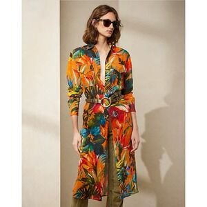 Ralph Lauren Purple Label Seneca Tropical Print Linen Voile Shirt Dress Size 6